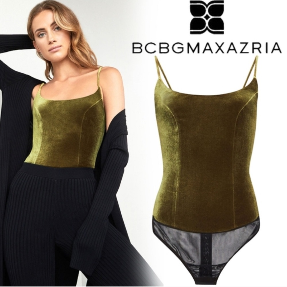 BCBGMaxAzria Olive Green Velvet Bodysuit